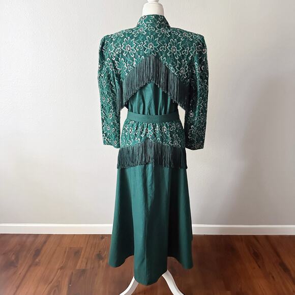Vintage Lilia Smitty Forest Green Western Midi Dress size 11/12 modern size 8 - Picture 5 of 16
